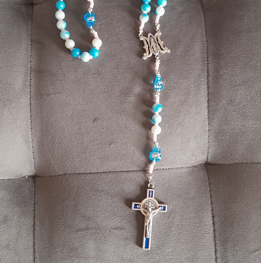 Blue And Pink With Fetus Bead Silver Rosary